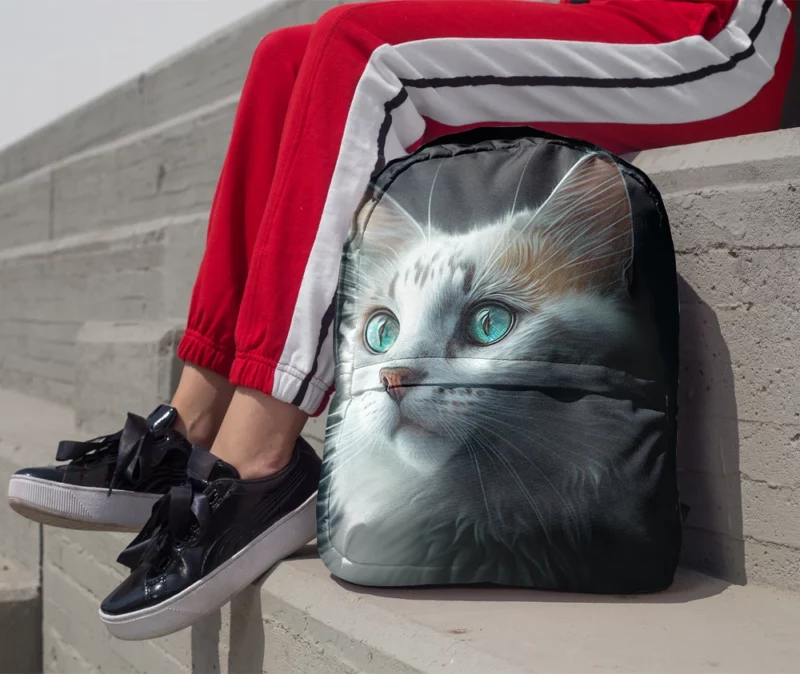 Blue-Eyed Cat Painting on Black Backpack 1