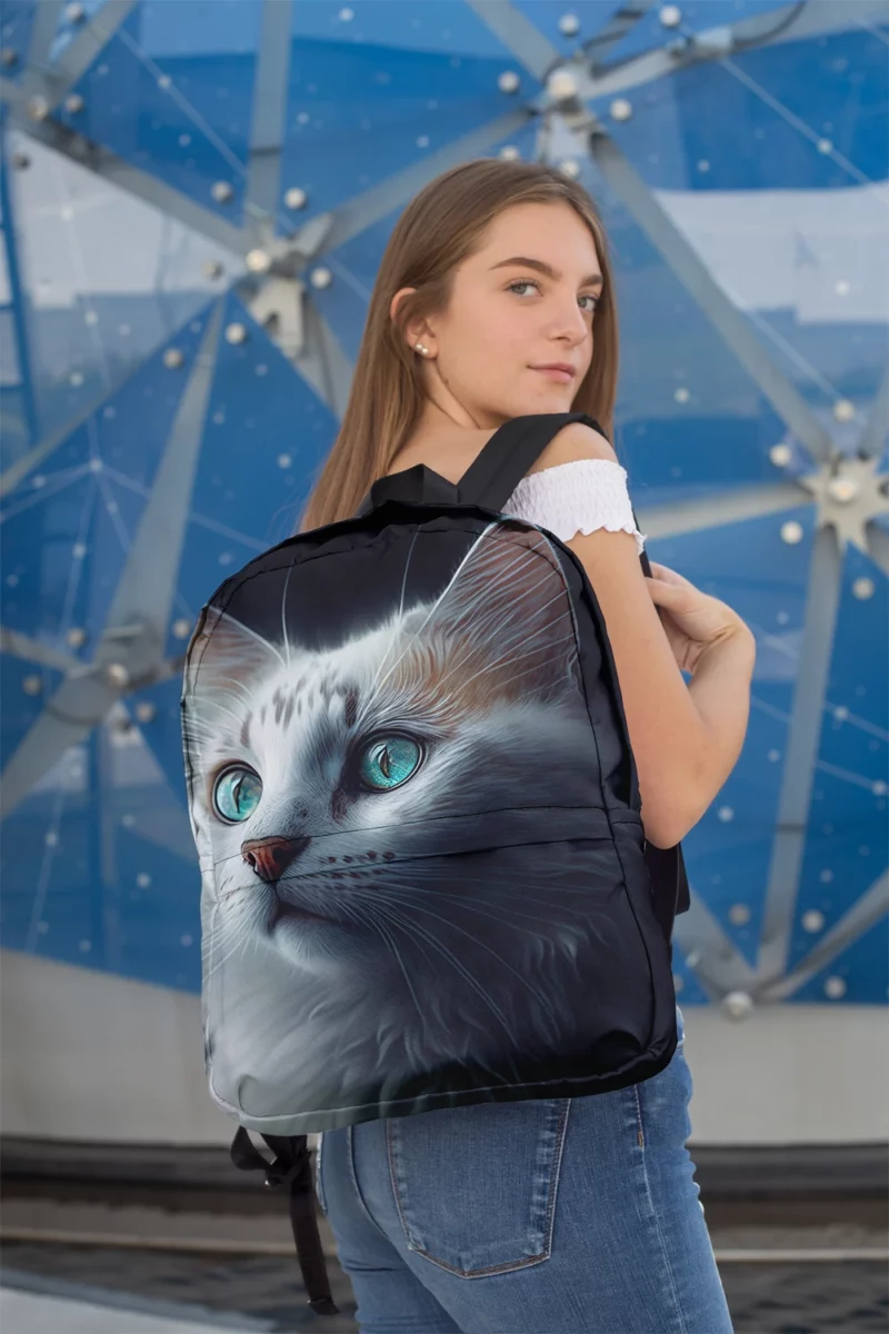 Blue-Eyed Cat Painting on Black Backpack 2