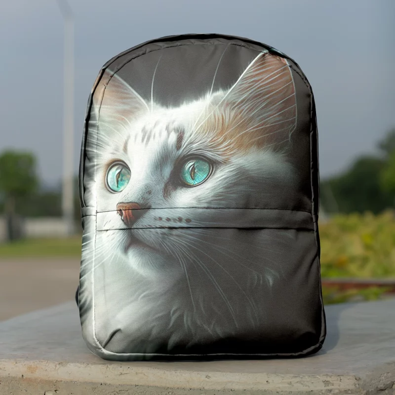 Blue-Eyed Cat Painting on Black Backpack