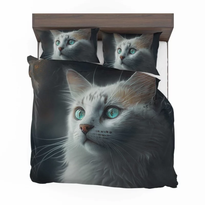 Blue-Eyed Cat Painting on Black Bedding Set 2