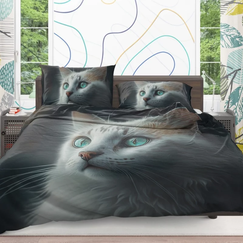 Blue-Eyed Cat Painting on Black Bedding Set