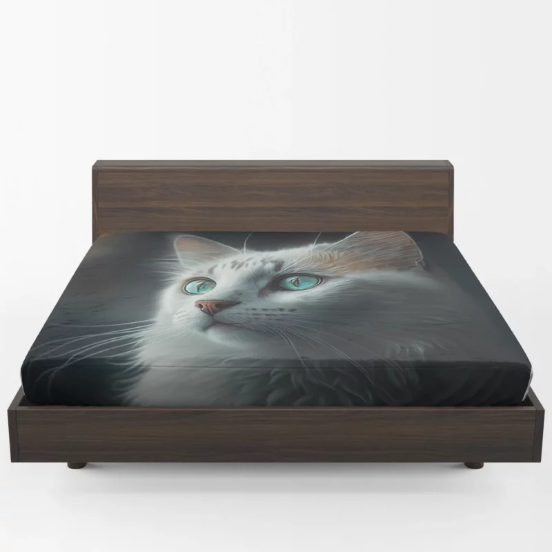 Blue-Eyed Cat Painting on Black Fitted Sheet 1