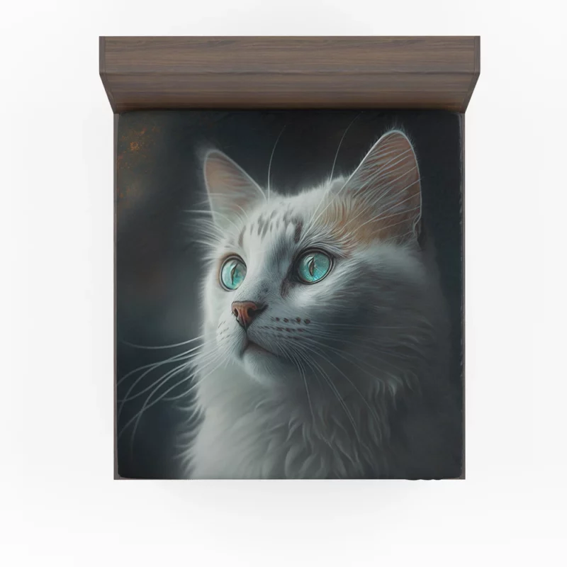 Blue-Eyed Cat Painting on Black Fitted Sheet