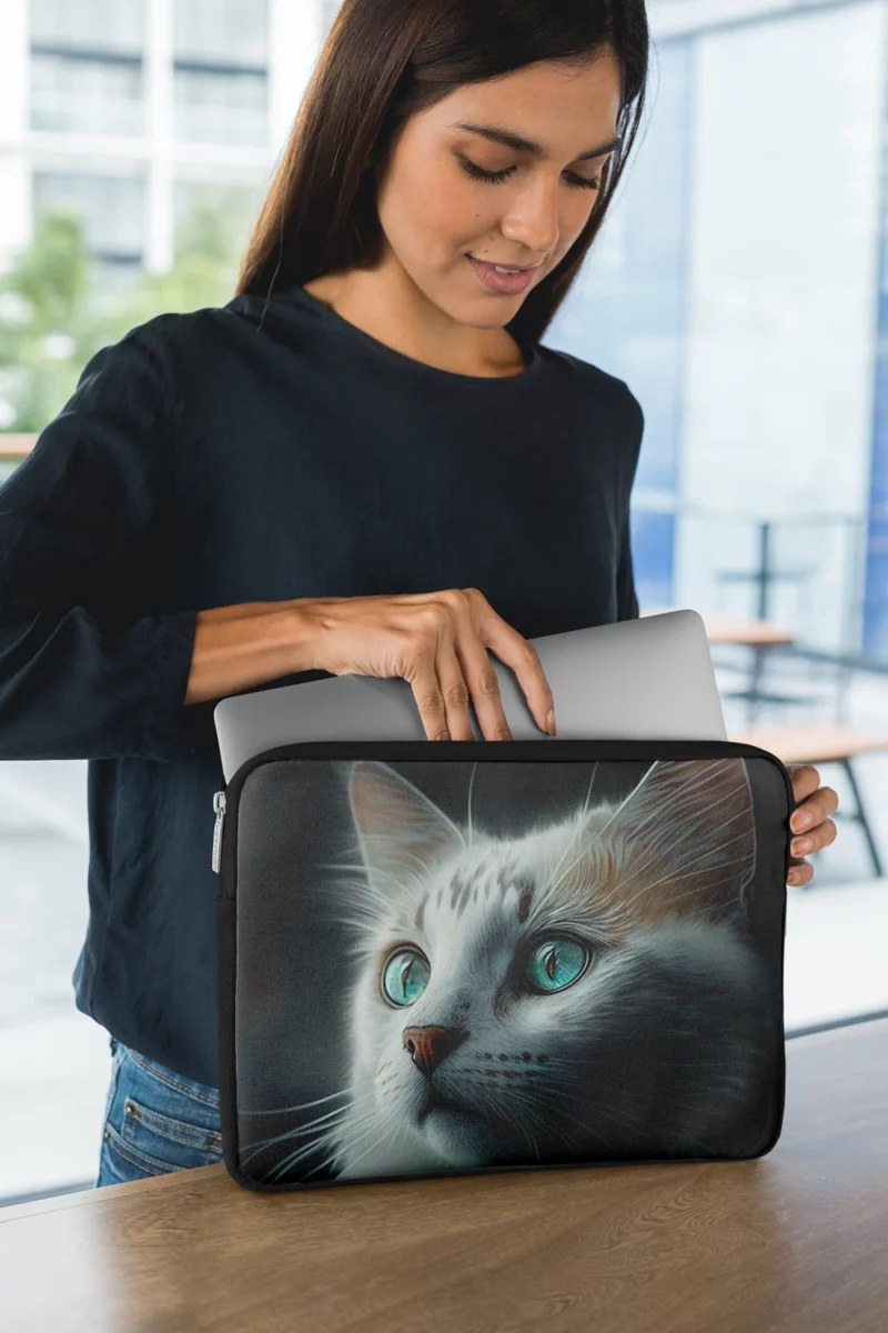 Blue-Eyed Cat Painting on Black Laptop Sleeve 1