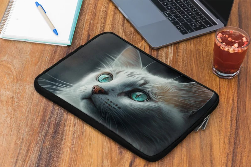 Blue-Eyed Cat Painting on Black Laptop Sleeve 2