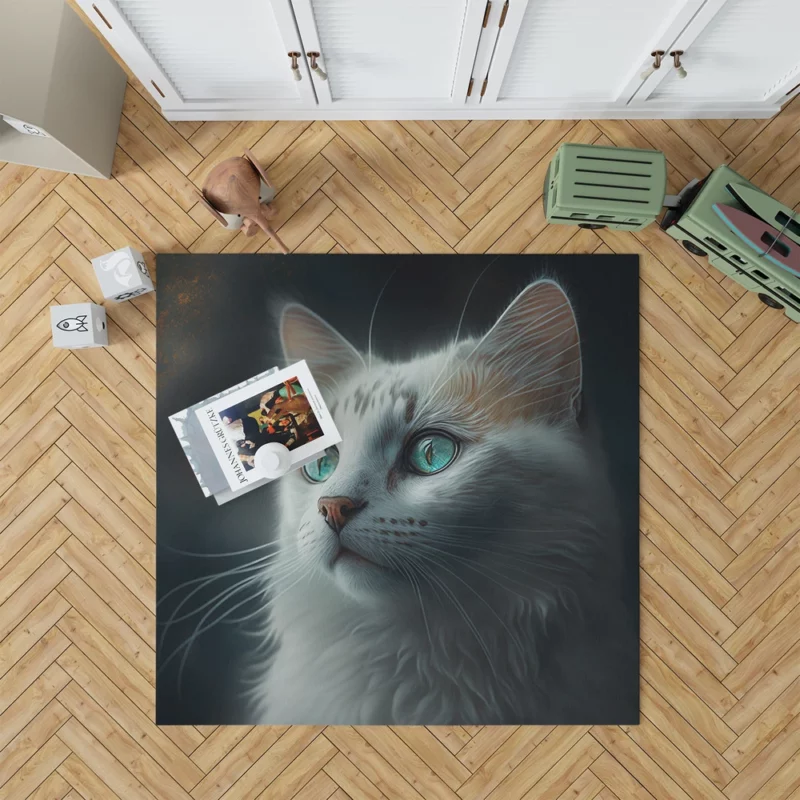 Blue-Eyed Cat Painting on Black Rug