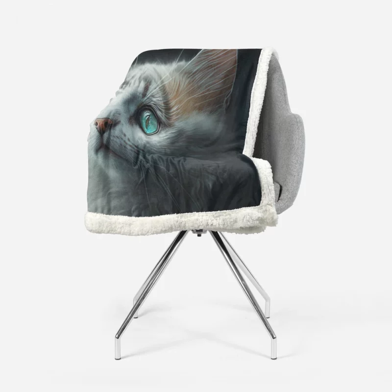 Blue-Eyed Cat Painting on Black Sherpa Fleece Blanket 1