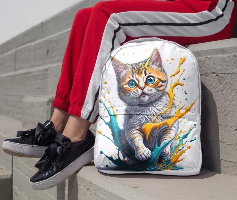 Blue-Eyed Cat Painting with Orange Splashes Backpack 1