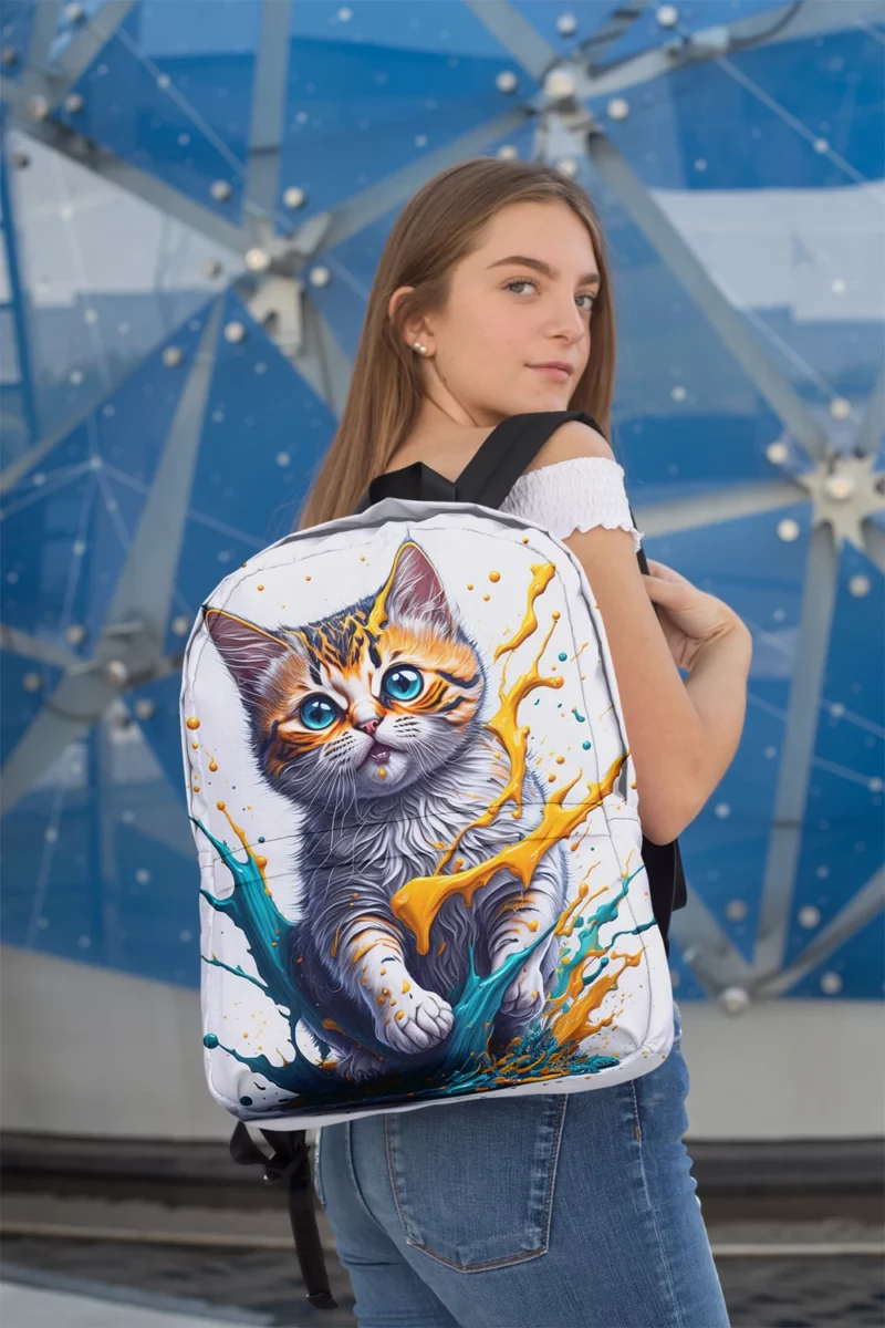 Blue-Eyed Cat Painting with Orange Splashes Backpack 2