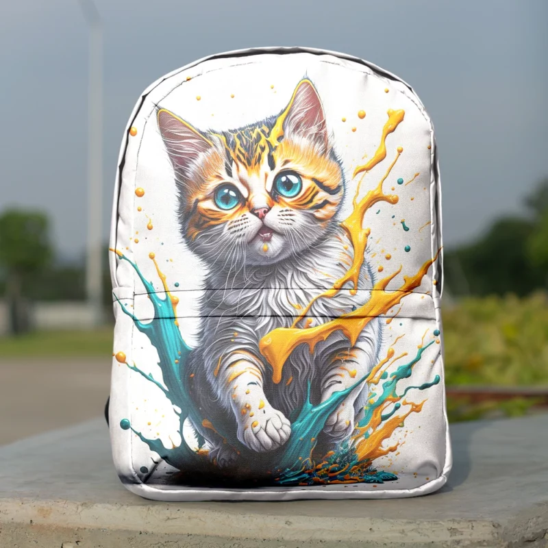 Blue-Eyed Cat Painting with Orange Splashes Backpack