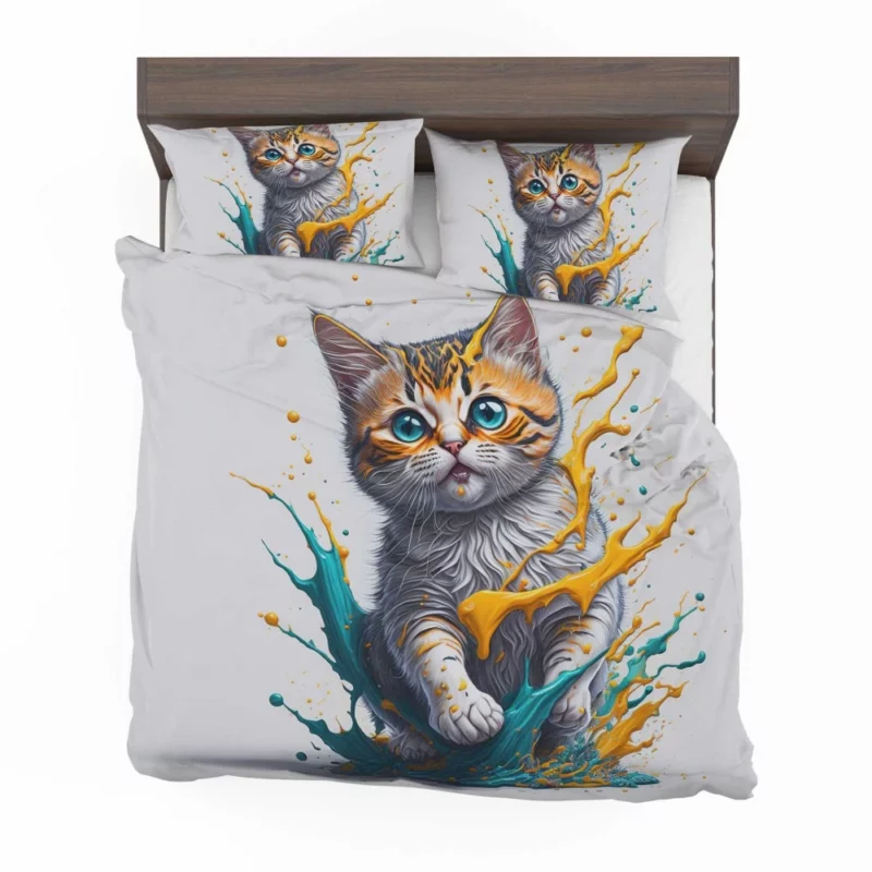 Blue-Eyed Cat Painting with Orange Splashes Bedding Set 2