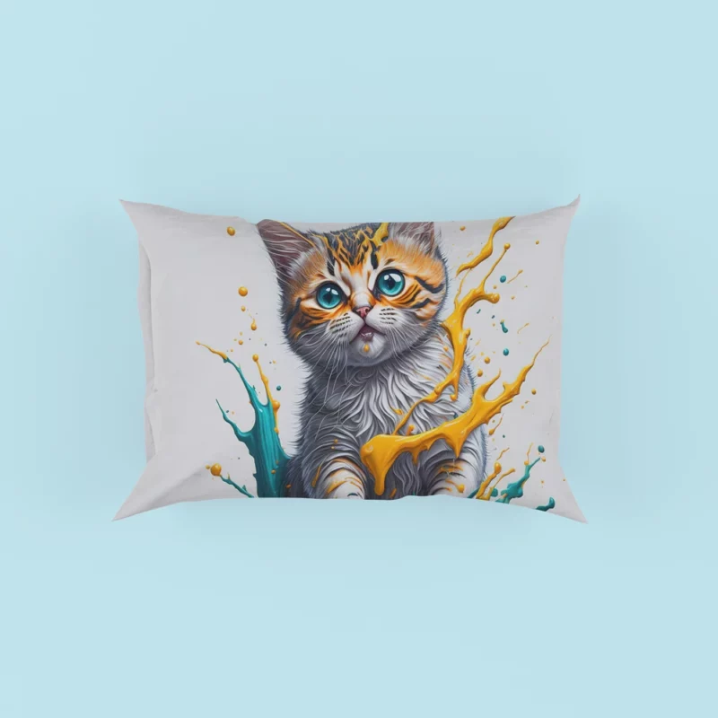 Blue-Eyed Cat Painting with Orange Splashes Pillow Cases