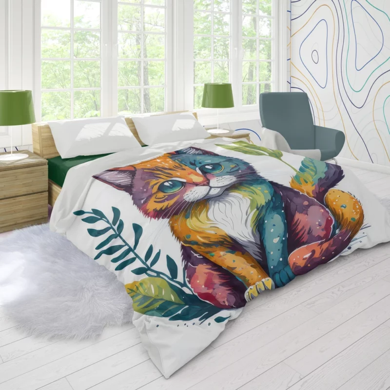 Blue-Eyed Cat Sitting in Grass Duvet Cover