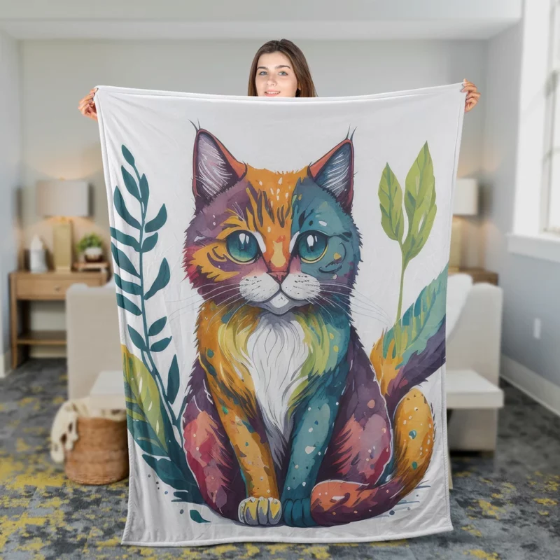 Blue-Eyed Cat Sitting in Grass Fleece Blanket 2