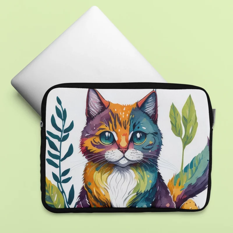 Blue-Eyed Cat Sitting in Grass Laptop Sleeve