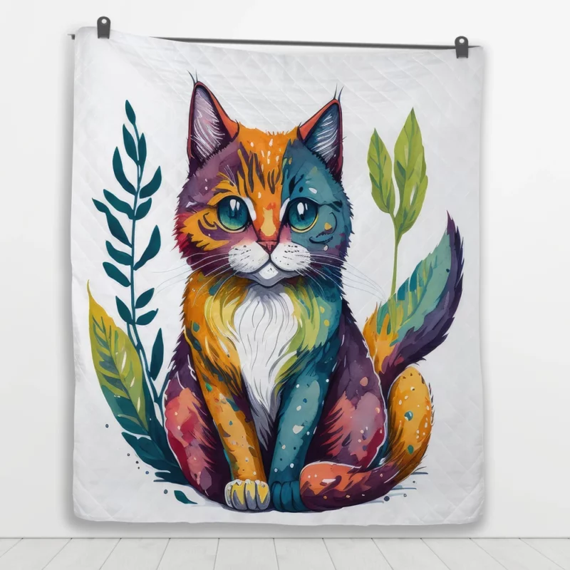 Blue-Eyed Cat Sitting in Grass Quilt Blanket 1