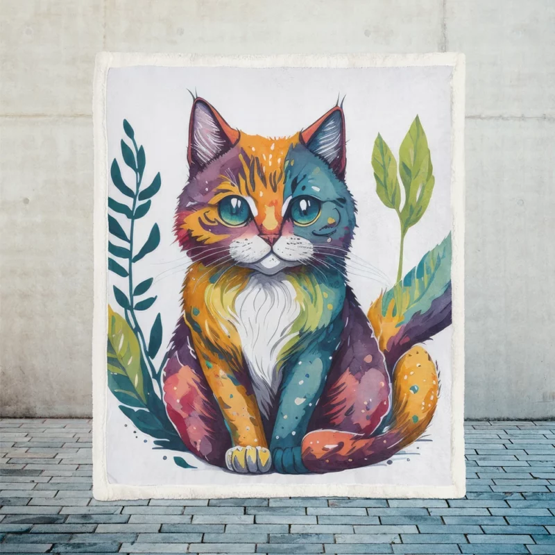 Blue-Eyed Cat Sitting in Grass Sherpa Fleece Blanket