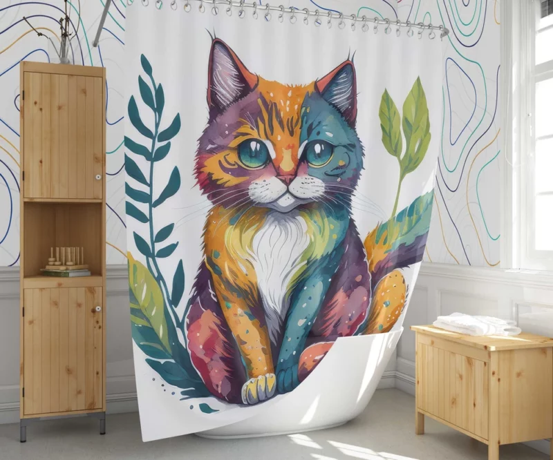 Blue-Eyed Cat Sitting in Grass Shower Curtain 1