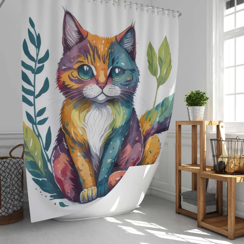 Blue-Eyed Cat Sitting in Grass Shower Curtain