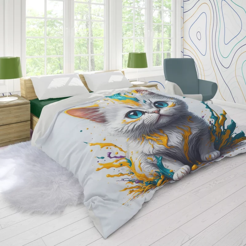 Blue-Eyed Cat Sitting in Hole Duvet Cover