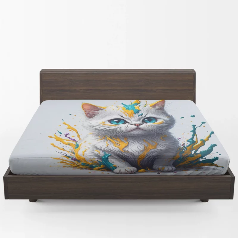 Blue-Eyed Cat Sitting in Hole Fitted Sheet 1