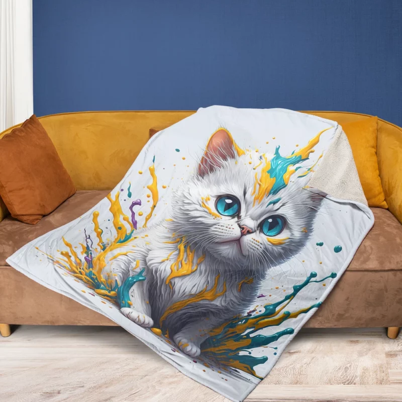 Blue-Eyed Cat Sitting in Hole Fleece Blanket 1