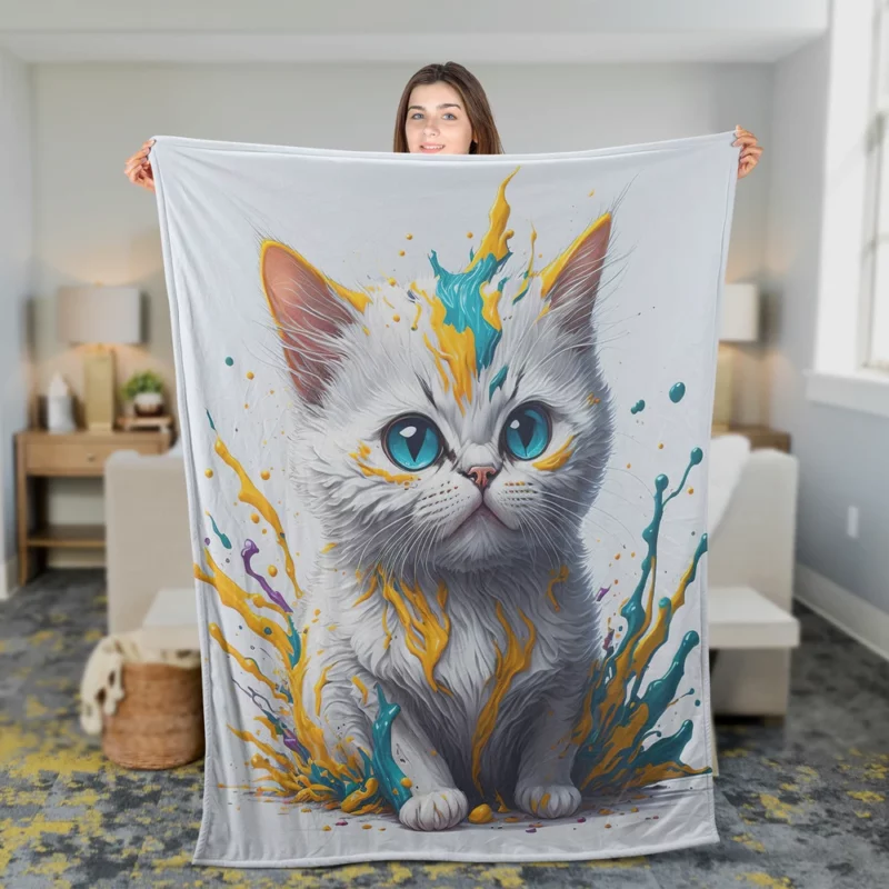 Blue-Eyed Cat Sitting in Hole Fleece Blanket 2