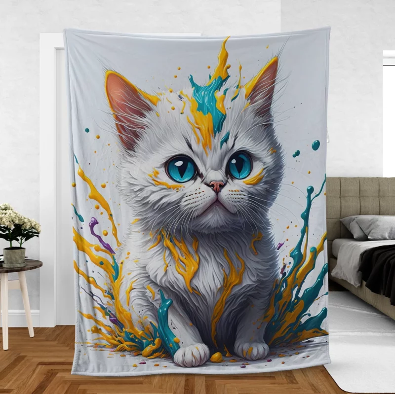 Blue-Eyed Cat Sitting in Hole Fleece Blanket