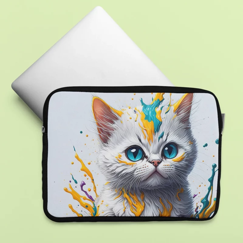 Blue-Eyed Cat Sitting in Hole Laptop Sleeve