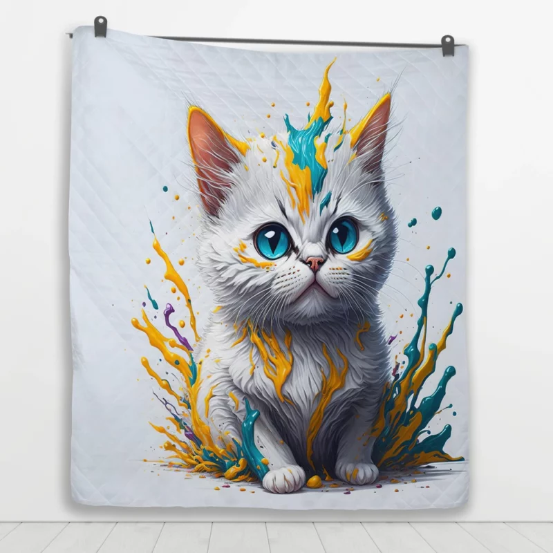 Blue-Eyed Cat Sitting in Hole Quilt Blanket 1