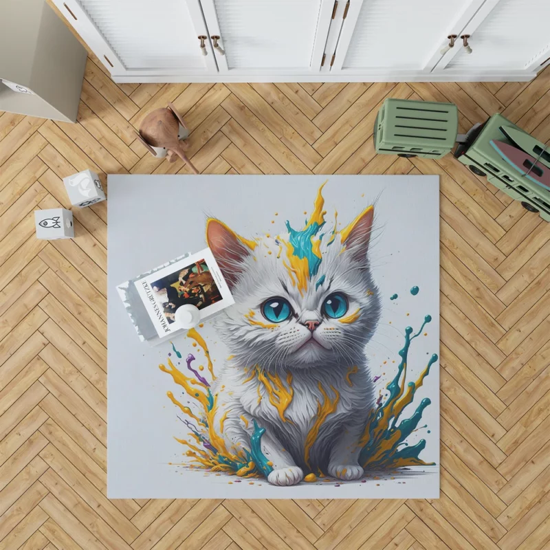 Blue-Eyed Cat Sitting in Hole Rug