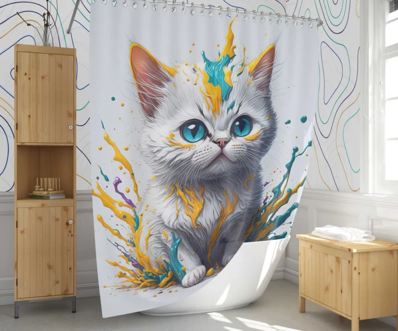 Blue-Eyed Cat Sitting in Hole Shower Curtain 1