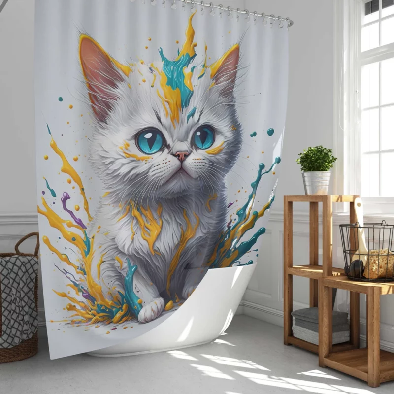 Blue-Eyed Cat Sitting in Hole Shower Curtain