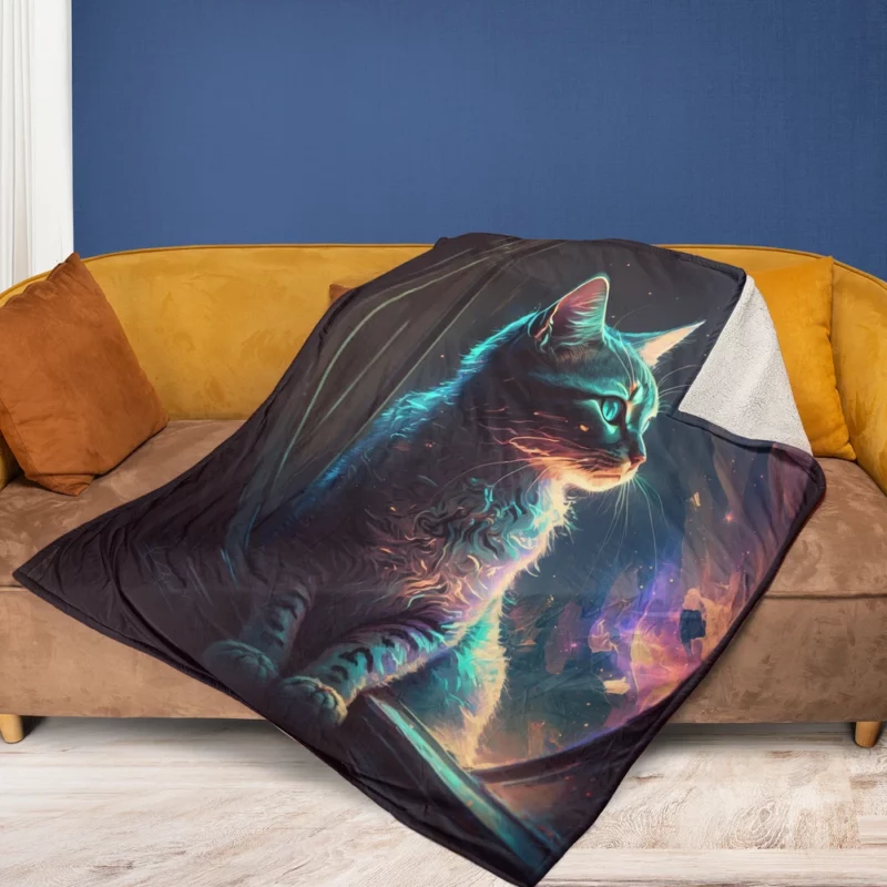 Blue-Eyed Cat Stargazing Fleece Blanket 1