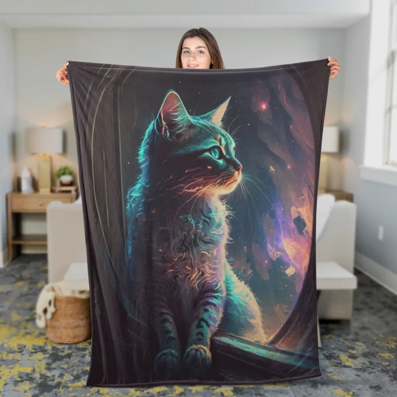 Blue-Eyed Cat Stargazing Fleece Blanket 2