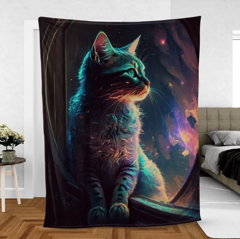 Blue-Eyed Cat Stargazing Fleece Blanket