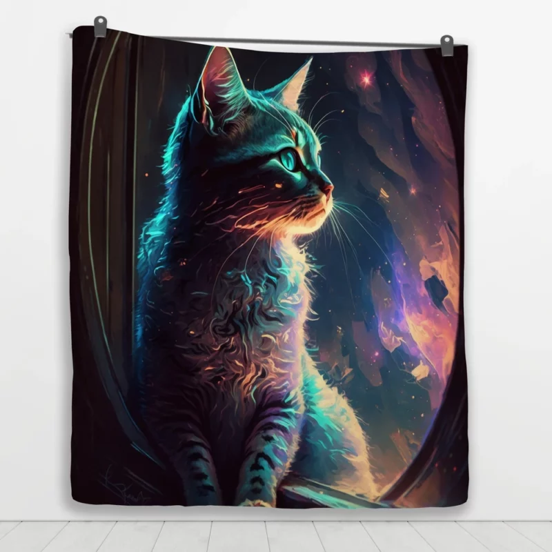 Blue-Eyed Cat Stargazing Quilt Blanket 1