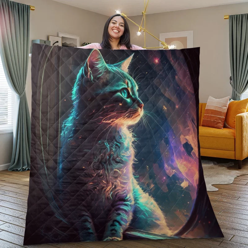 Blue-Eyed Cat Stargazing Quilt Blanket