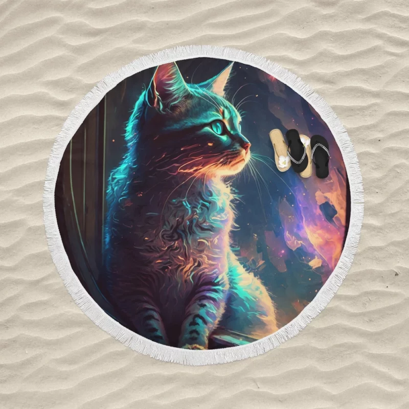 Blue-Eyed Cat Stargazing Round Beach Towel