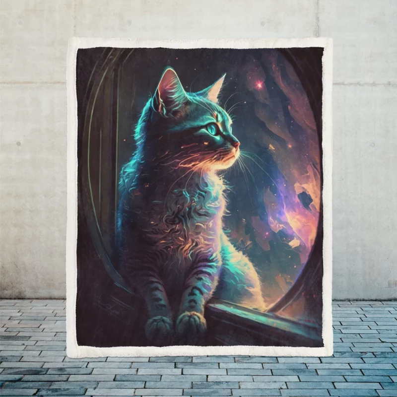 Blue-Eyed Cat Stargazing Sherpa Fleece Blanket