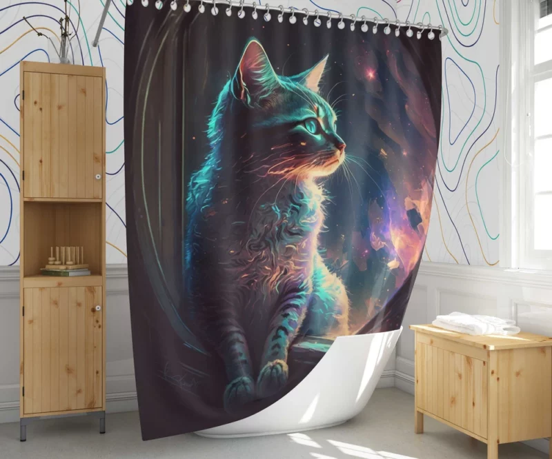 Blue-Eyed Cat Stargazing Shower Curtain 1