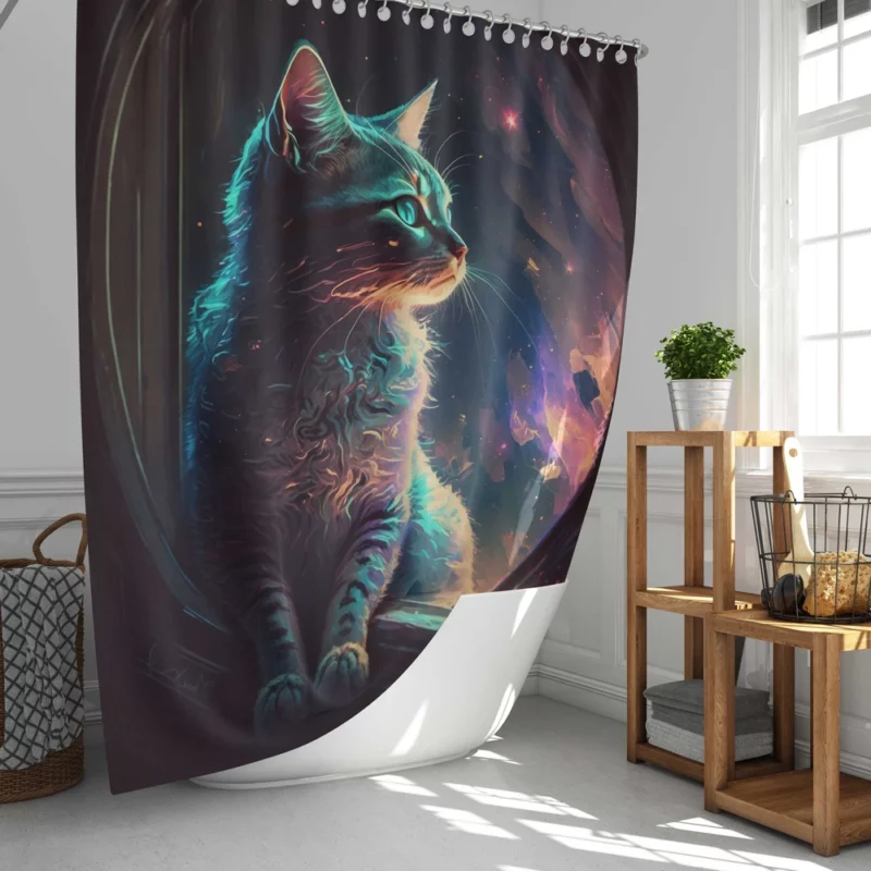 Blue-Eyed Cat Stargazing Shower Curtain