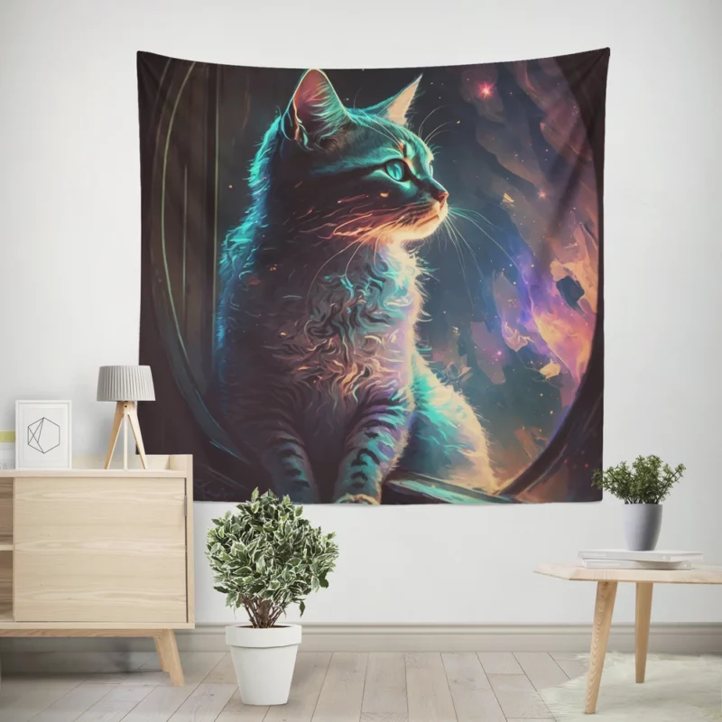 Blue-Eyed Cat Stargazing Wall Tapestry