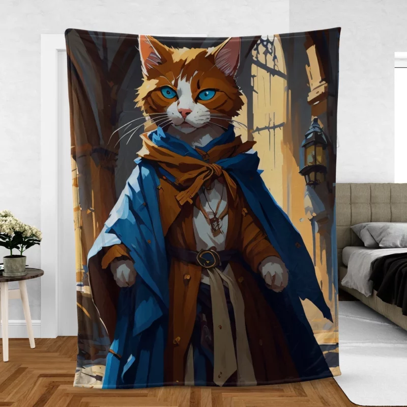 Blue-Eyed Cat with Blue Collar Fleece Blanket