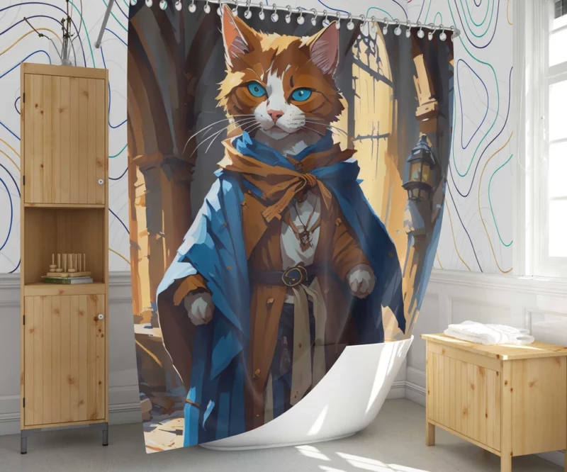 Blue-Eyed Cat with Blue Collar Shower Curtain 1