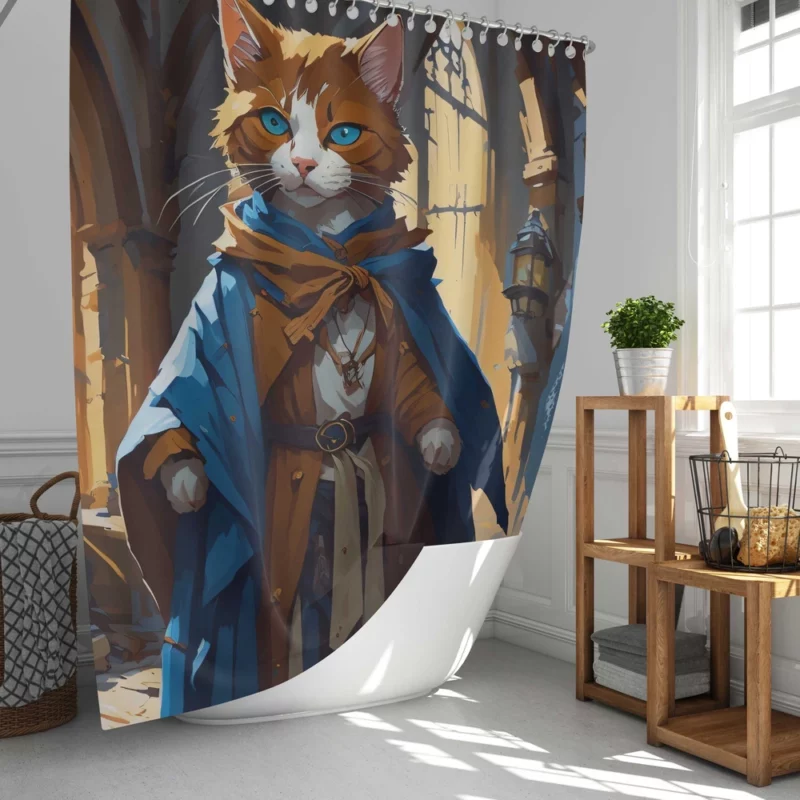 Blue-Eyed Cat with Blue Collar Shower Curtain