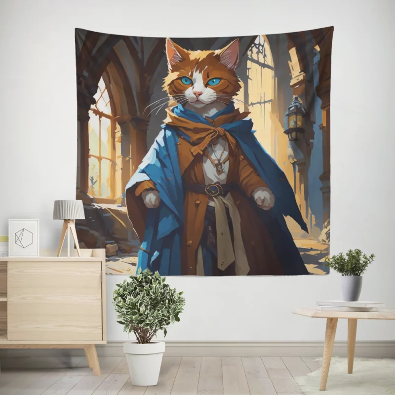 Blue-Eyed Cat with Blue Collar Wall Tapestry