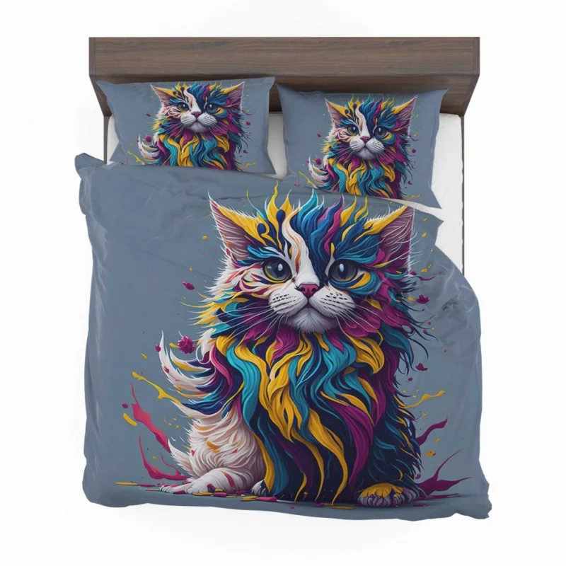 Blue-Eyed Cat with Colorful Head Bedding Set 2