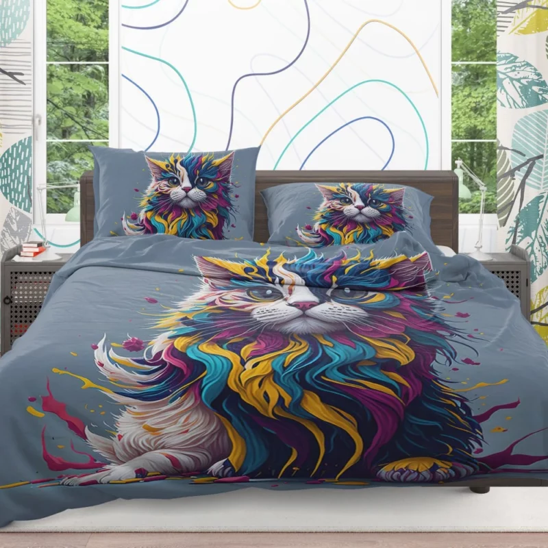 Blue-Eyed Cat with Colorful Head Bedding Set