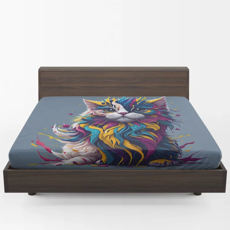 Blue-Eyed Cat with Colorful Head Fitted Sheet 1